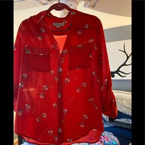 Red floral loft blouse